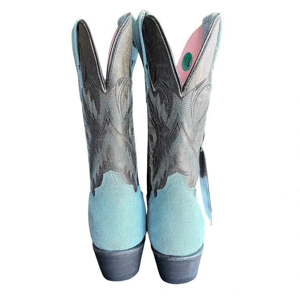 NEW Ferrini Holly Dusty Blue Suede Snip Toe Leather Cowboy Boots Women Size 7.5 - Picture 3 of 14